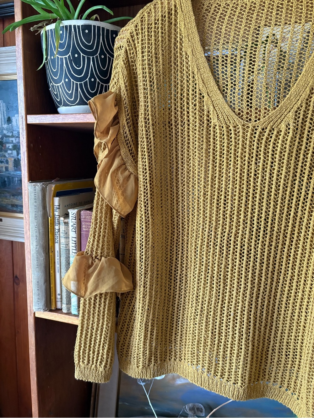 Mustard Mesh Ruffle Sweater M/L - Picture 2 of 3